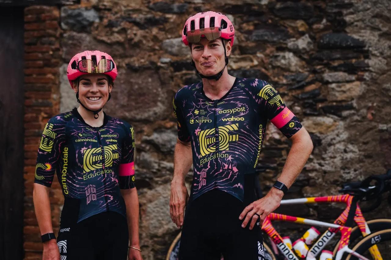 The kit uses a darker base than the regular team kit with accents of yellow and pink