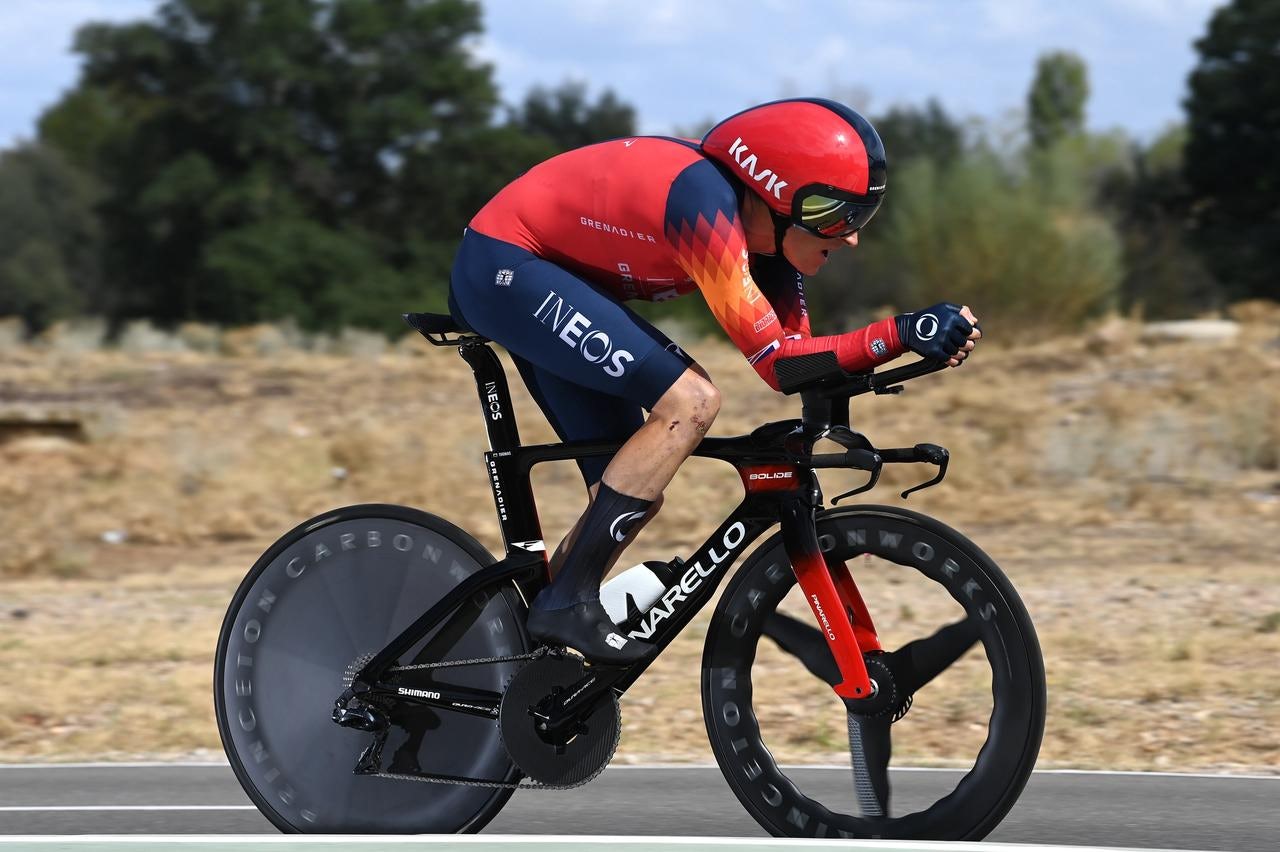 Geraint Thomas in action during the Vuelta a España stage 10 time trial