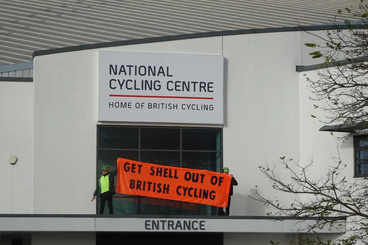 XR protest at the National Cycling Centre