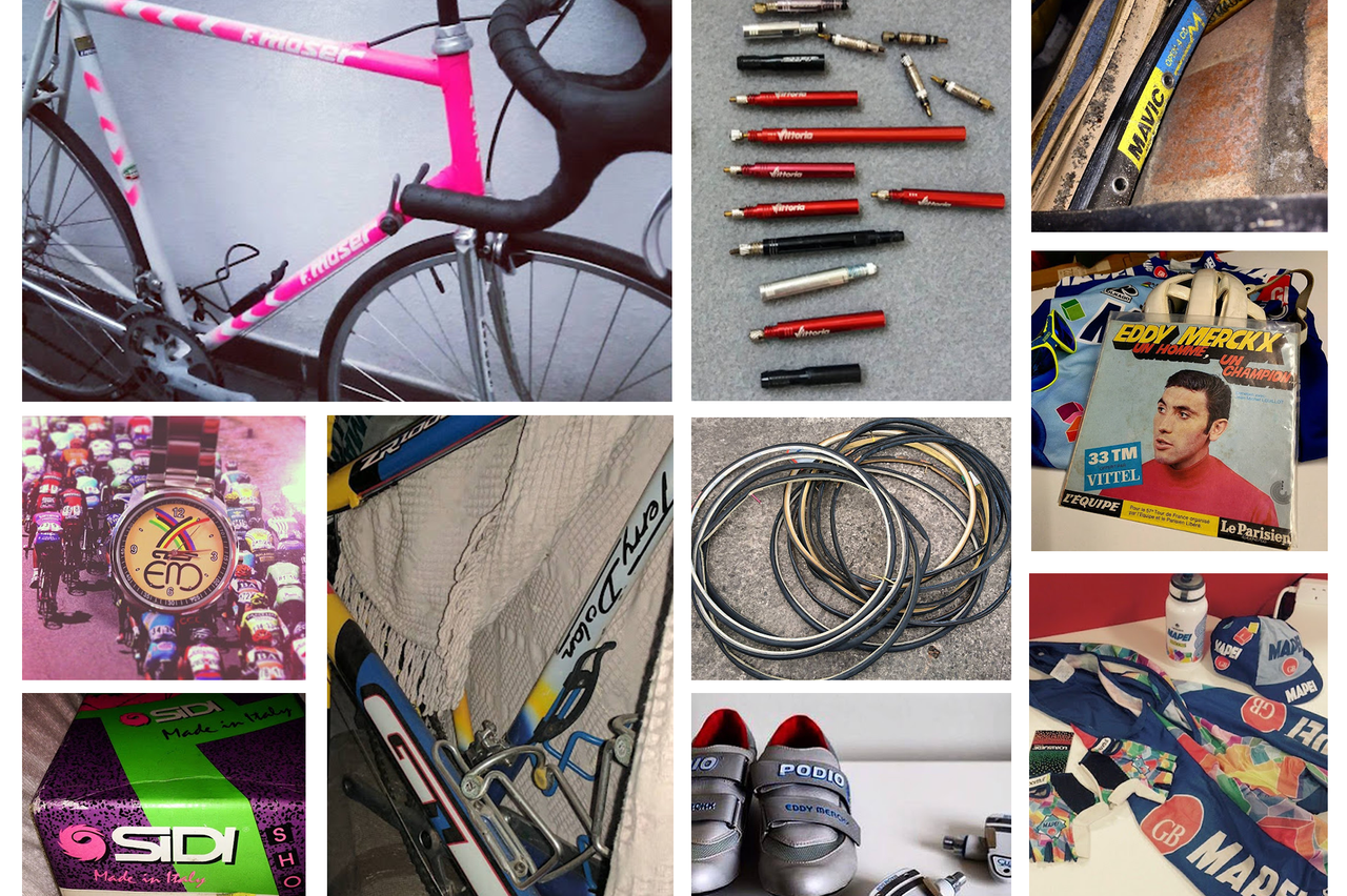 Collection of cycling memorabilia from the workshops of Jon Cannings over the years
