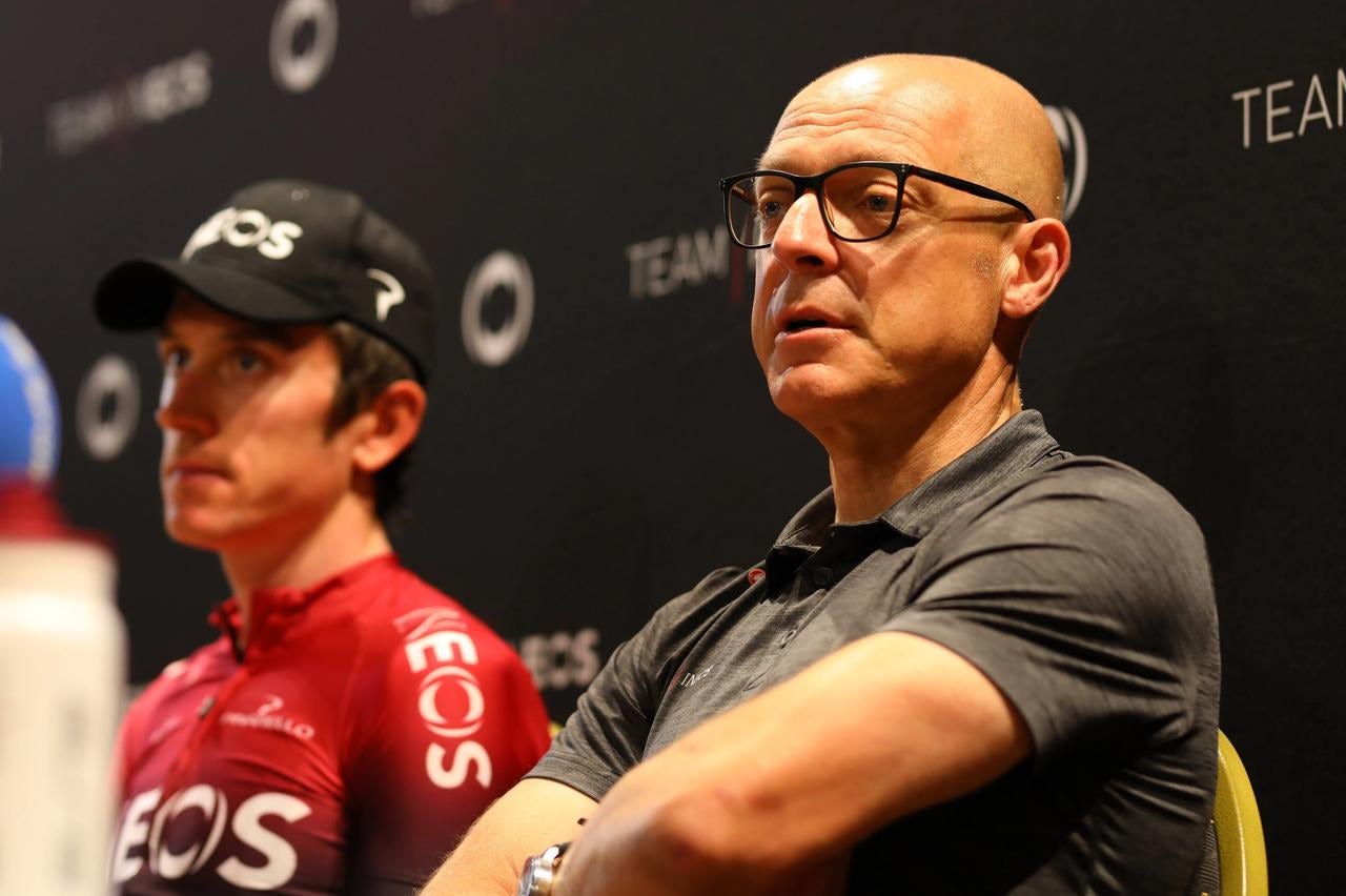 Dave Brailsford sits alongside Geraint Thomas at the 2019 Tour de France, the last Tour that Ineos have been able to win