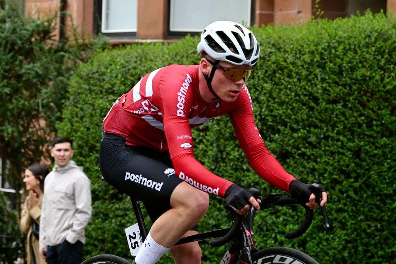Theodor Storm rode to fifth in the junior World Championships road race in 2023, behind teammate and winner Albert Philipsen