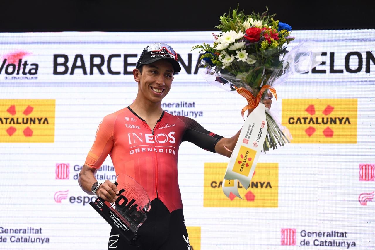 Egan Bernal sported a smile shared by his supporters as he took to the podium of the Volta a Catalunya 